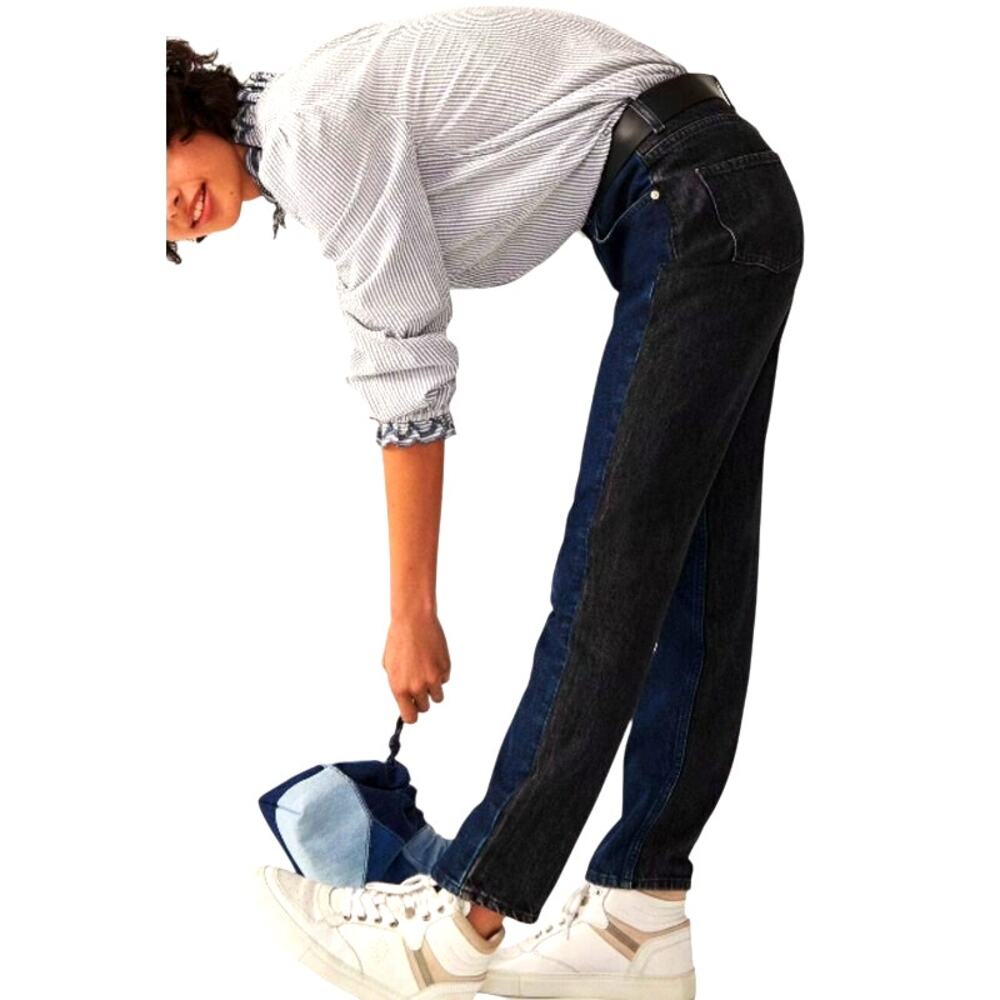 ba&sh Balm Two-tone Cropped Ankle Jeans Slim Straight Dark Blue and Black Large